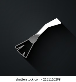 Silver Witches broom icon isolated on black background. Happy Halloween party. Long shadow style. Vector
