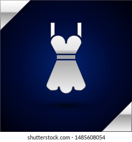 Silver Woman dress icon isolated on dark blue background. Clothes sign.  Vector Illustration