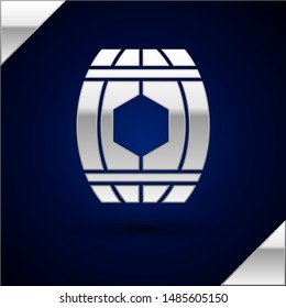 Silver Wooden barrel with honey icon isolated on dark blue background.  Vector Illustration