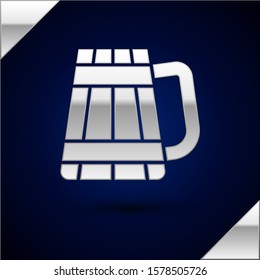 Silver Wooden beer mug icon isolated on dark blue background.  Vector Illustration