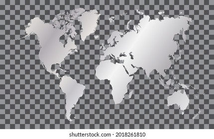 silver world map on transparent background