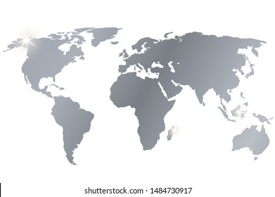 Silver World Map On White Background