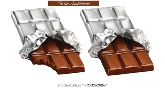 silver wrapped chocolate blocks wafer chocolate vector illustration