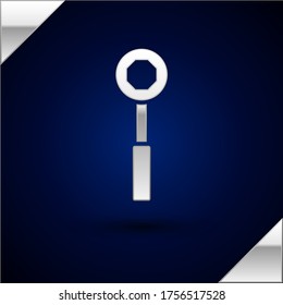 Silver Wrench spanner icon isolated on dark blue background.  Vector Illustration