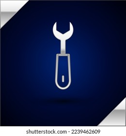 Silver Wrench spanner icon isolated on dark blue background.  Vector