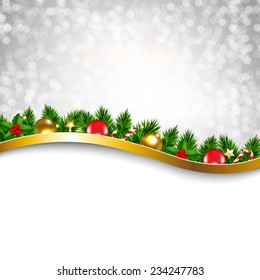 Silver Xmas Holiday Poster With Gradient Mesh, Vector Illustration