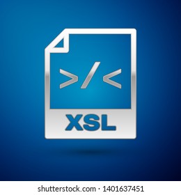 Silver XSL file document icon. Download xsl button icon isolated on blue background. Excel file symbol. Vector Illustration