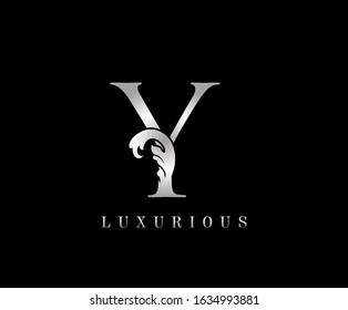 Silver Y Luxury Logo Icon, Y Wave Letter Logo Design.