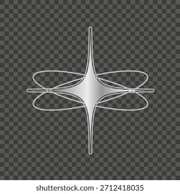 Silver Y2K style starburst shape with smooth chrome gradients and abstract lines. Metallic shine and futuristic aesthetic. Vector illustration.