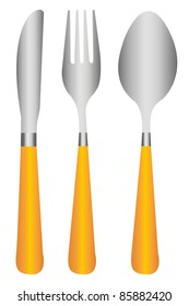 silver and yellow cutlery isolated over white background. vector
