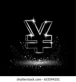 Silver yuan symbol. Currency linear vector illustration on a black background.