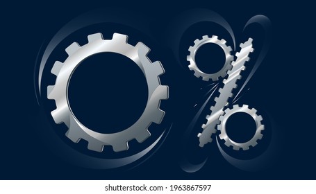 Silver zero gearwheel with gear percent on the dark blue background.