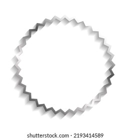 Silver zig zag circle frame with shadows and highlights isolated on a white background.