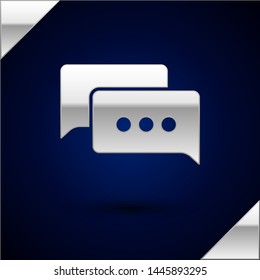 Silver1 Speech bubble chat icon isolated on dark blue background. Message icon. Communication or comment chat symbol.  Vector Illustration