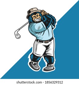 silverback character playing golf. mascot logo. logo character. vector illustration