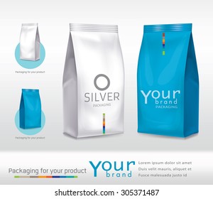 Silver-blue bag package on a white background