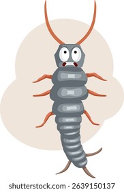 
Silverfish Vector Cartoon Character Mascot Design. Funny scared home bug afraid of pest control 
