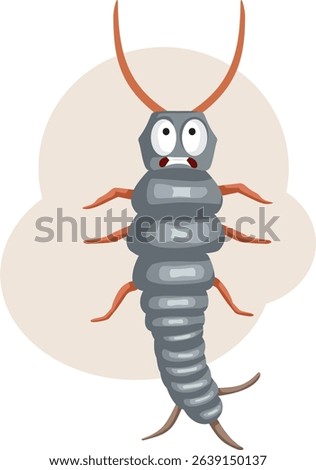 
Silverfish Vector Cartoon Character Mascot Design. Funny scared home bug afraid of pest control 
