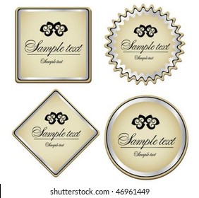Silver-framed labels and sticker