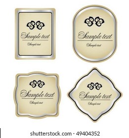 Silver-framed labels and sticker