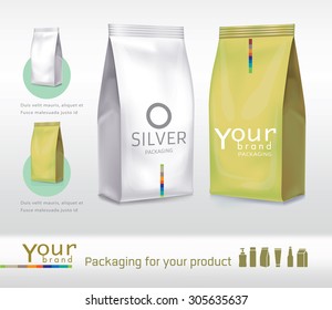 Silver-gold bag package on a white background