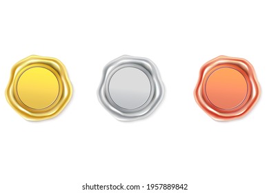 Silver,gold and bronze quality guarantee stamp.Vector illustration of the wax luxury seal.Design element.
