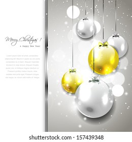 Silver-gold Christmas background with baubles and copyspace