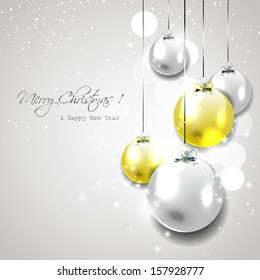 Silver-gold Christmas background with baubles - Vector greeting card