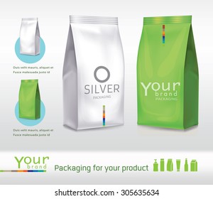 Silver-green bag package on a white background