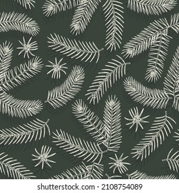 Silver-green spruce twig seamless pattern print