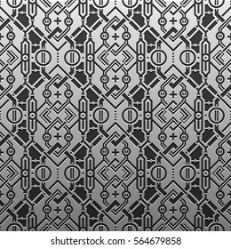 Silver/platinum metallic background with geometric pattern. Elegant luxury style.