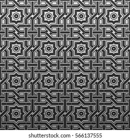 Silver/platinum metallic background with geometric pattern. Elegant luxury style.