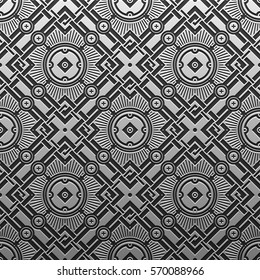 Silver/platinum metallic background with geometric pattern. Elegant luxury style.