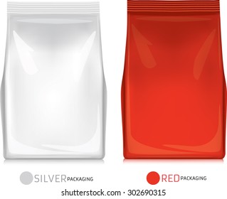 Silberrote Taschenpackung auf weißem Hintergrund