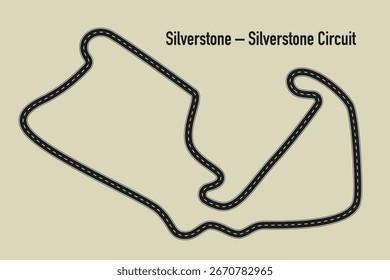 Silverstone Circuit layout in the UK, featuring iconic curves and straights. Perfect for motorsport, racing strategy, and automotive-themed visuals.