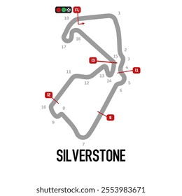 Silverstone Circuit Vector. Circuit Race Track Illustration with Editable Stroke. Stock Vector.