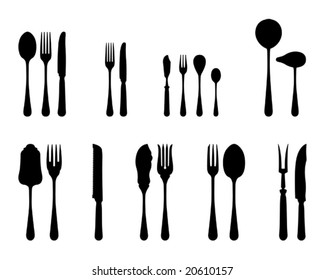 silverware black and white silhouettes (also available in raster format)