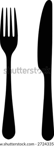 Silverware fork and knife icon, restaurant dining cutlery symbol, kitchen utensil tools for food and eating, minimalist black vector illustration, isolated on white background.