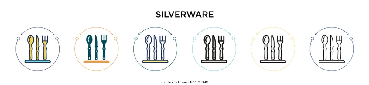 Silverware icon in filled, thin line, outline and stroke style. Vector illustration of two colored and black silverware vector icons designs can be used for mobile, ui, web