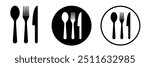 Silverware icons. Fork, knife, plate and spoon. Menu symbol. Black silverware icon. Vector illustration.