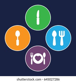 Silverware icons set. set of 4 silverware filled icons such as fork and spoon, spoon, knife