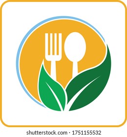 silverware and leaf logo for restaurant and vegetarian club