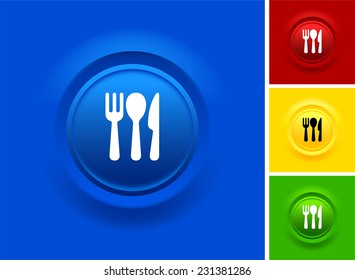 Silverware on Blue Bevel Button