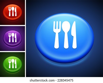 Silverware on Blue Round Button