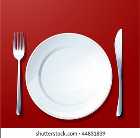 Silverware on red. Vector.