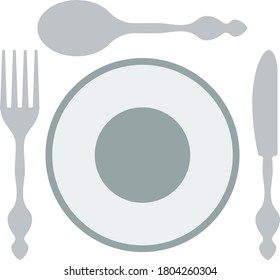 Silverware And Plate Icon. Flat Color Design. Vector Illustration.