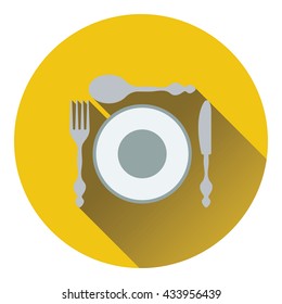 Silverware and plate icon. Flat design. Vector illustration.