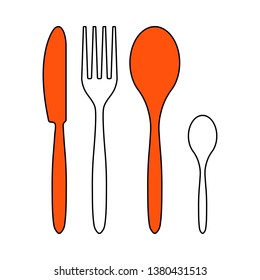 Silverware Set Icon. Thin Line With Orange Fill Design. Vector Illustration.