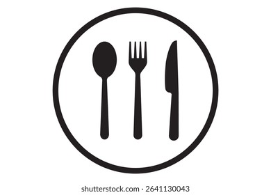 Silverware solid monochrome icon set. Dinner dish or plate with spoon and fork sign outline for apps and websites. eps 10
