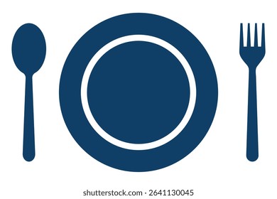 Silverware solid monochrome icon set. Dinner dish or plate with spoon and fork sign outline for apps and websites. eps 10